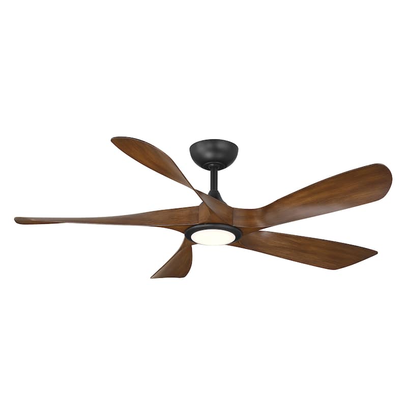 Swirl 5 Indoor or Outdoor 5-Blade 54in Smart Ceiling Fan - 54 Inches - Matte Black Dark Koa
