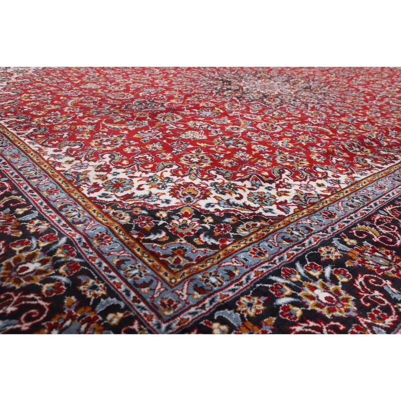 Red Floral / Traditional Kashan Turkish Rug Machine-Made Carpet - 9'7" x 12'10"