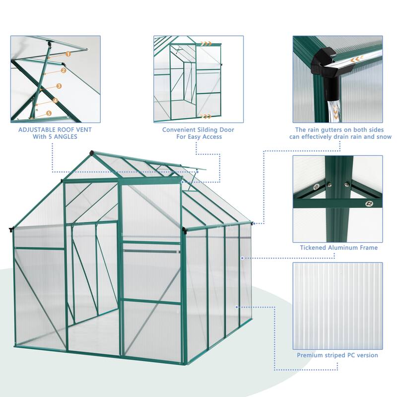 6 x 8 FT Outdoor Patio Greenhouse for Outdoor Backyard in All Season - 7' 8" x 6' 7"