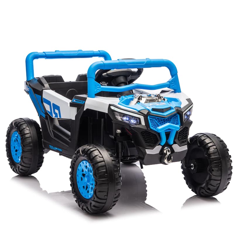 12V Children's Blue Electric Car with LED Lights, Electric Vehicle Toddler Vehicle with Bluetooth Music