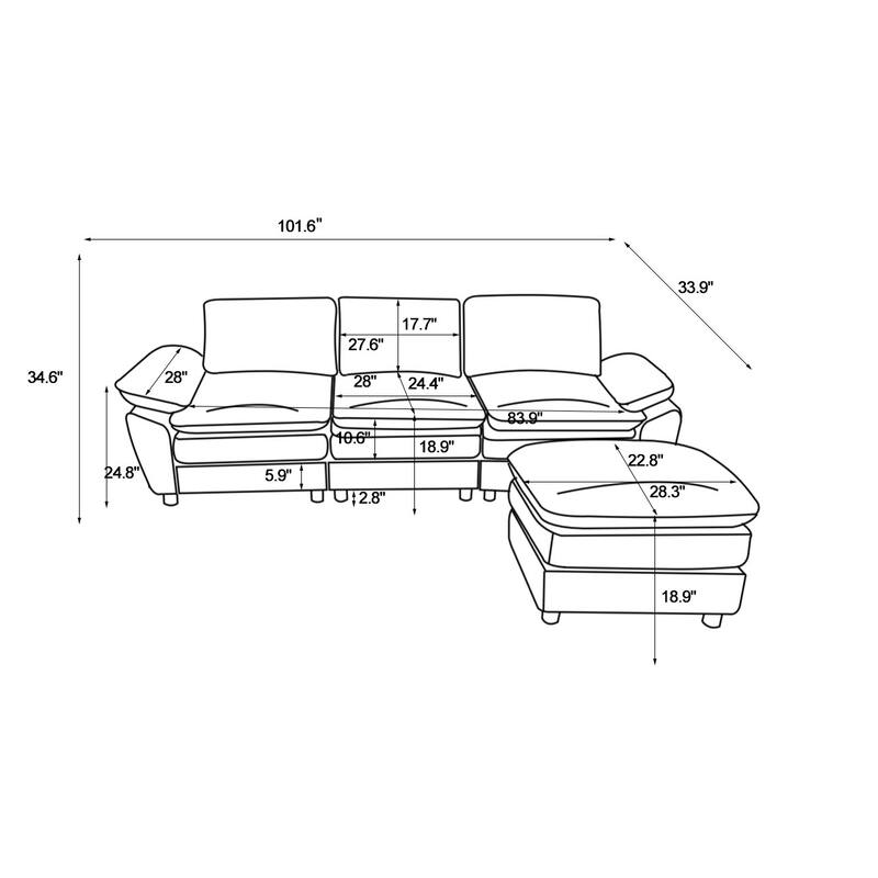 Modern Upholstered Polyester Sleeper Sofa with Ottoman