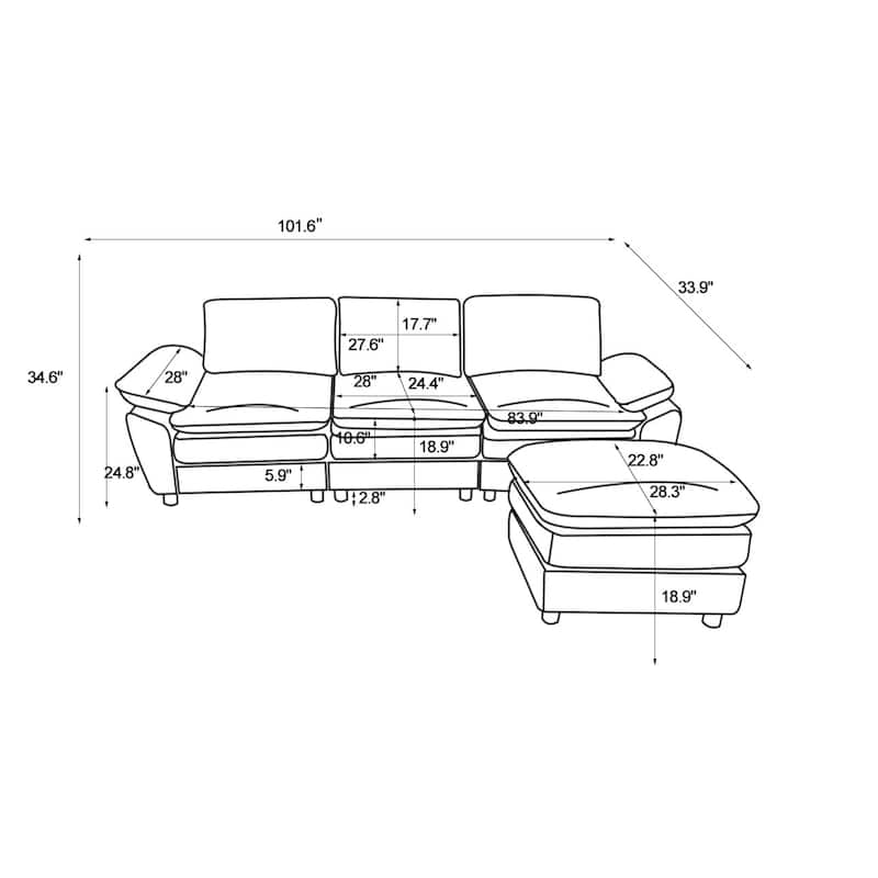 Modern dark three-seater sofa, polyester sofa sleeper, comfortable upholstered furniture for living room, apartment