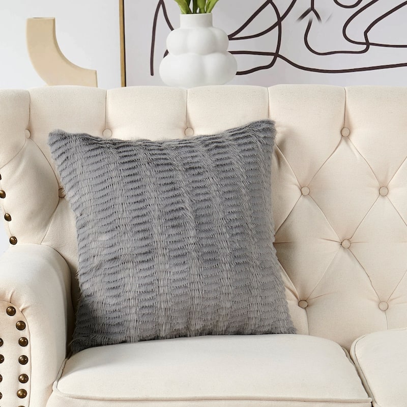 1 Pc Shaggy Wavy FauxFur Pillow Shell Soft Cushion Covers for Sofa - 20" x 20" - Grey