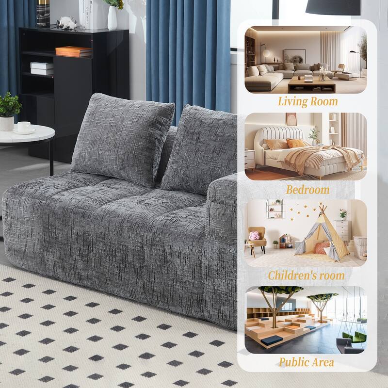 Chenille Loveseat Sofa Upholstered Deep Seat Sofa, Lounge Couch Corner Sofa Minimalist Modular Couches for Apartment