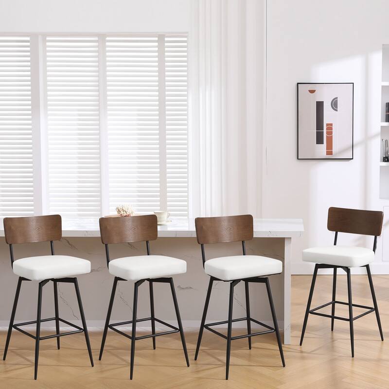 Faux Leather Upholstered Swivel Counter/Bar Stools Set of 2/3/4 - Set of 4 - White - Bar Height
