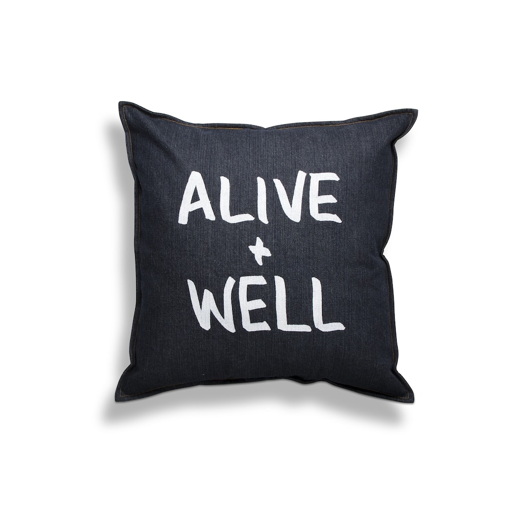 Alive & Well Blue Cotton Throw Pillow 20x20 Spot Clean Everyday Comfort Decorative Cushion