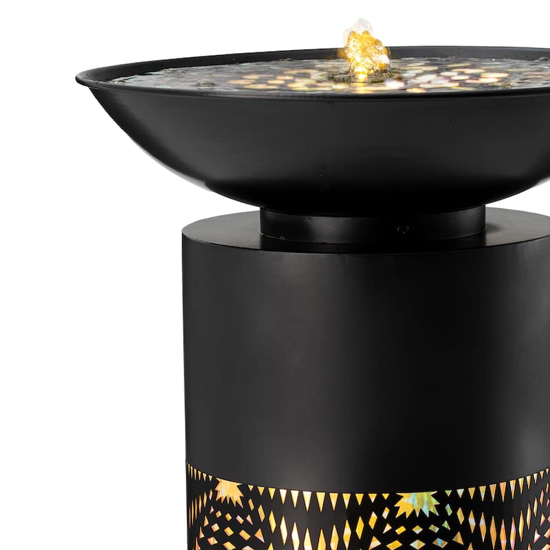 Glitzhome 24"H/35"H Metal Modern Cutout Pattern Outdoor Floor Fountains with Laser Lighting