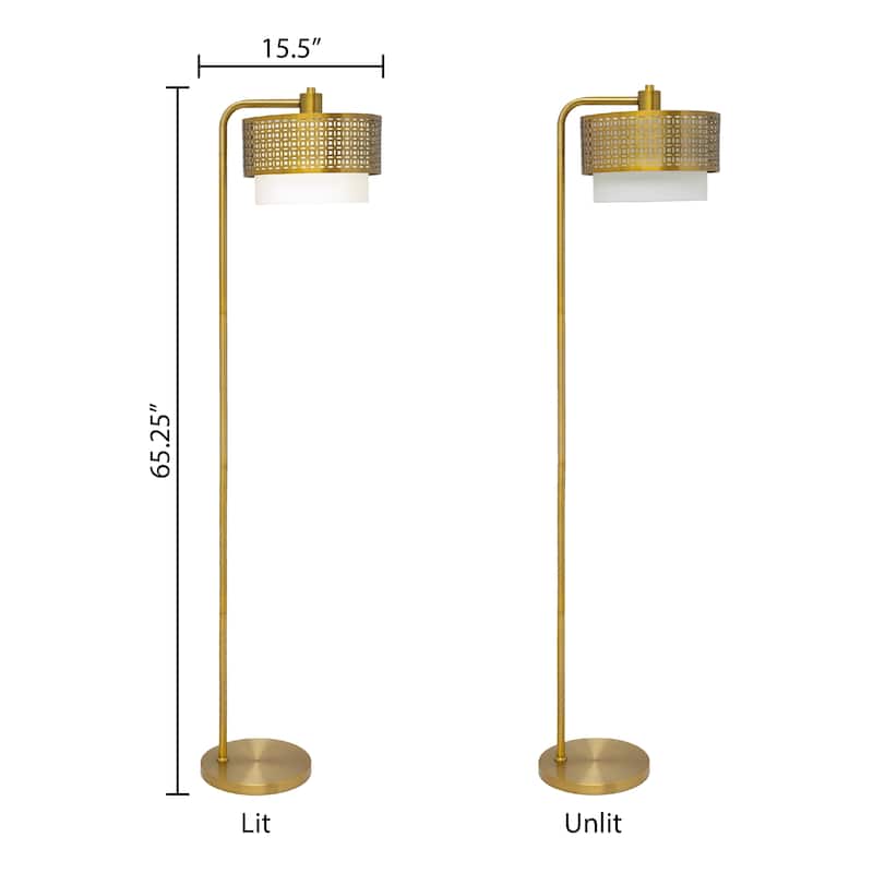 Eliza River of Goods Gold Metal and Fabric Two-Piece Shade 65.25-Inch Floor Lamp - 15.5" x 12" x 65.25"