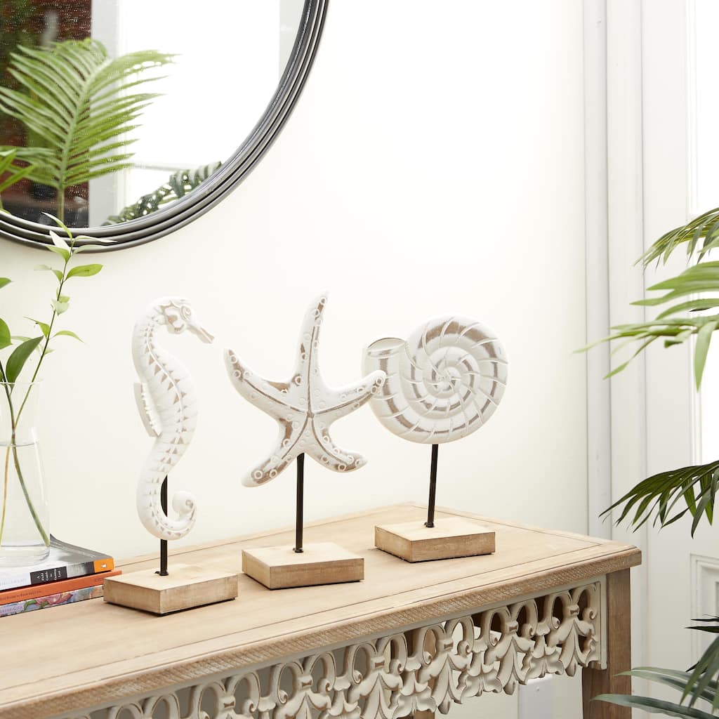 White Plastic Sea Life Decorative Sculpture (Set of 3)