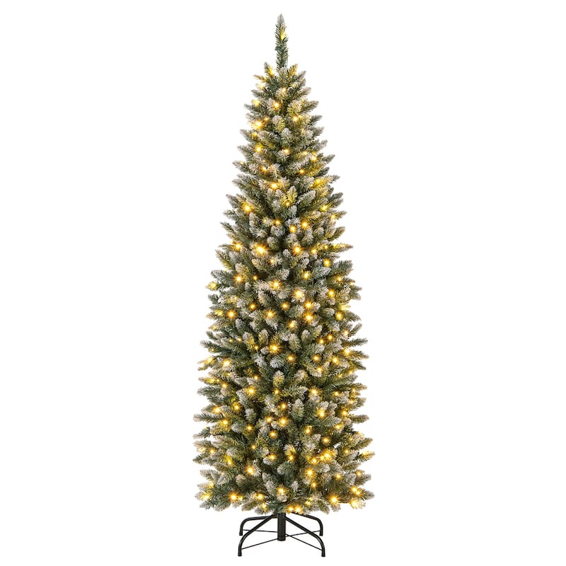 Gymax 6 FT Pre-Lit Artificial Christmas Tree Hinged Slim Pencil Xmas