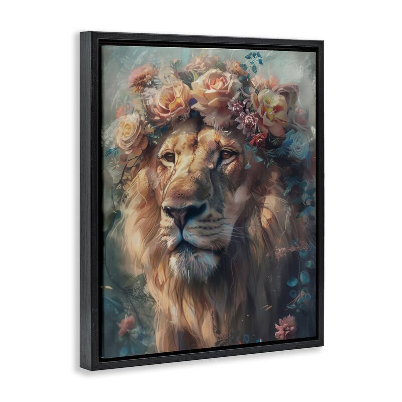 Stupell Lion with Rose Garland Framed Floater Canvas Wall Art Design By Arlington Prints