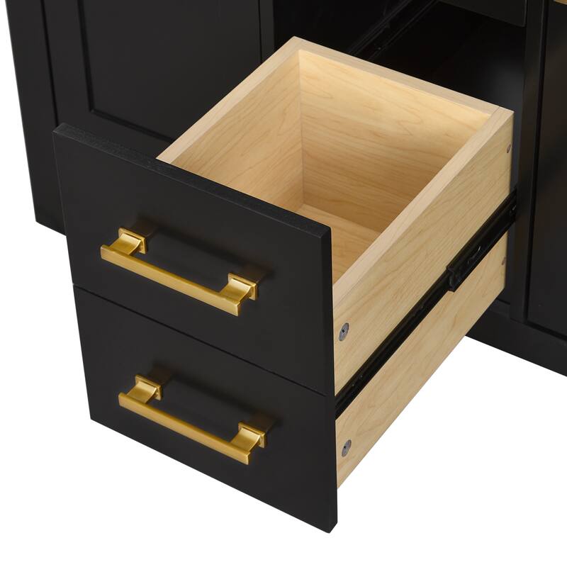 36'' Storage Cabinet for Bathroom Vanity with Ceramic Sink, 4 Drawers, 2 Cabinets and Gold Metal Handles, Freestanding Cabinet