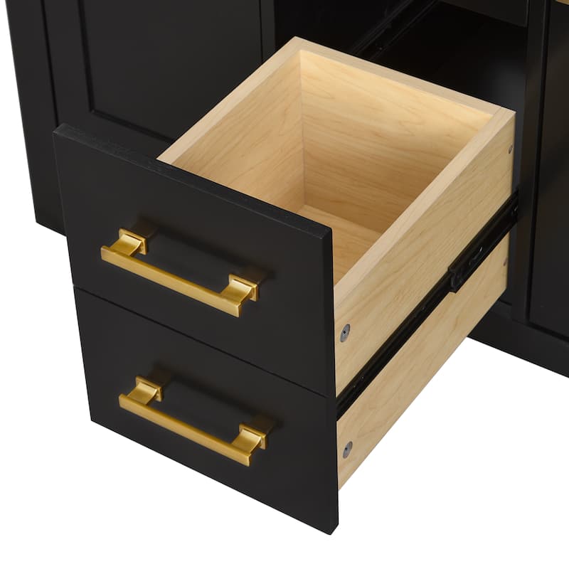Roomfitters 36" Vanity with Ceramic Sink, Solid Wood Freestanding Cabinet with 4 Drawers and 2 Doors, Storage Unit for Bathroom
