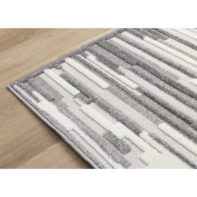 Oslo Collection - White Grey Abstract Area Rug