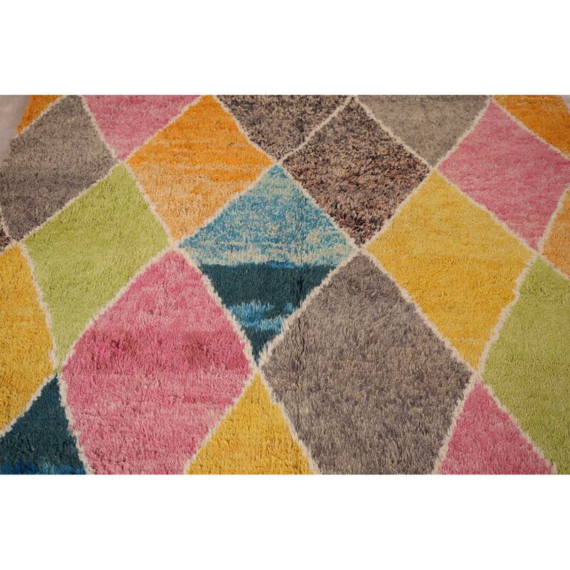 Colorful Trellis Moroccan Area Rug Handmade Wool Carpet - 6'0" x 9'3"