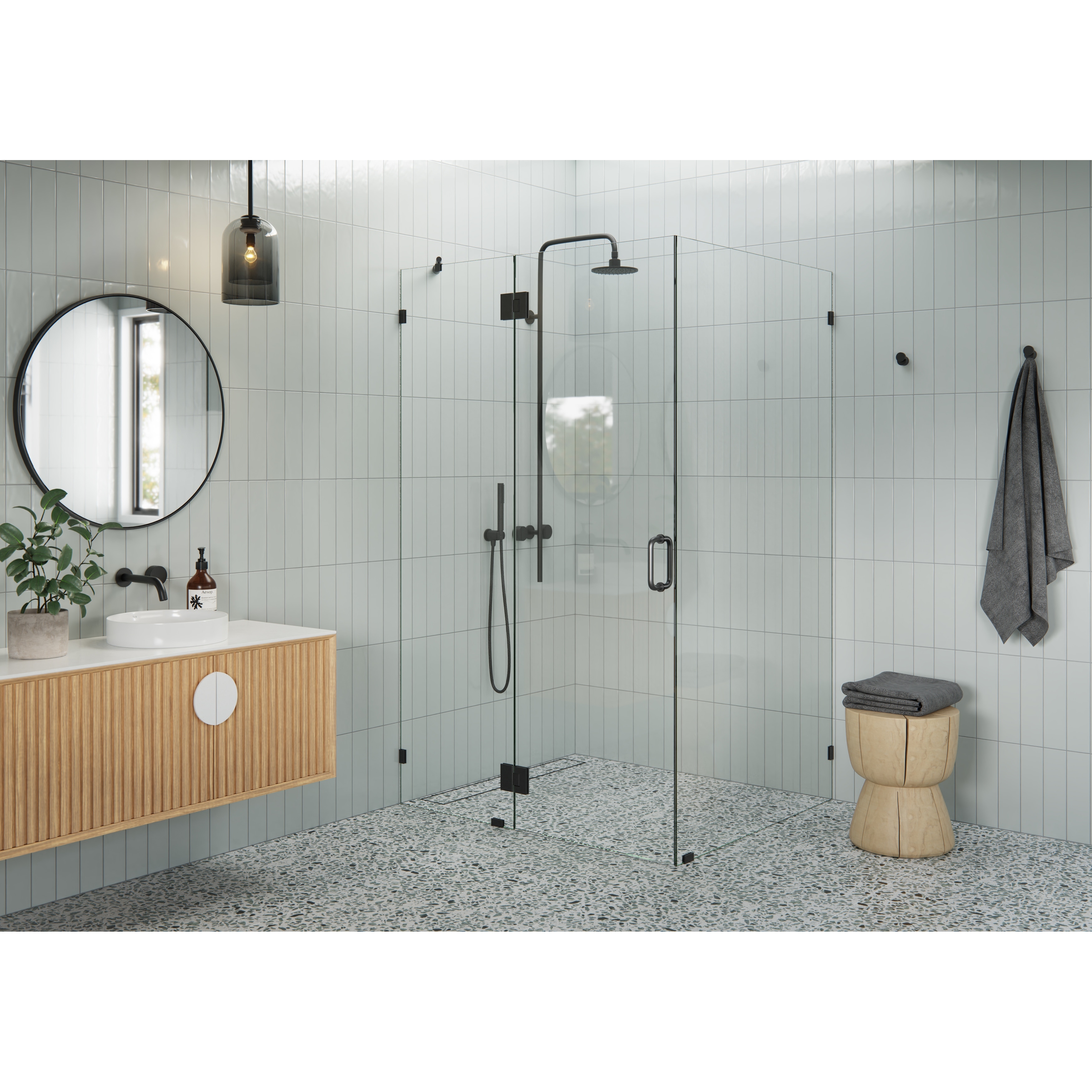 Glass Warehouse 78" x 51" x 42" Frameless 90 Degree Shower Enclosure - Glass Hinge