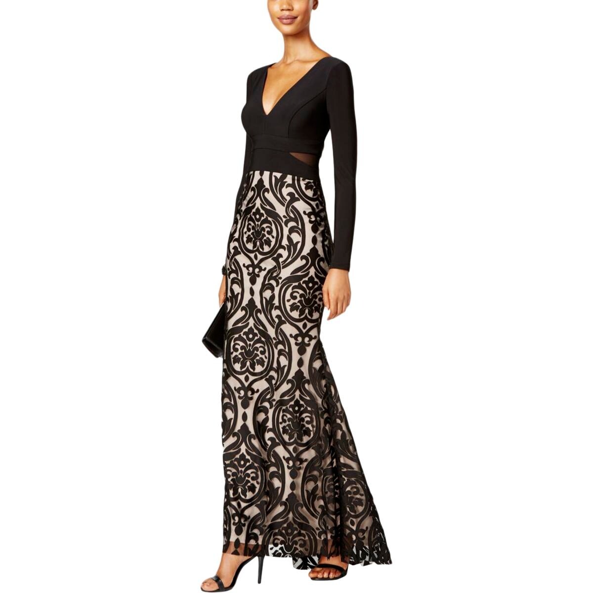 xscape petite embroidered illusion gown