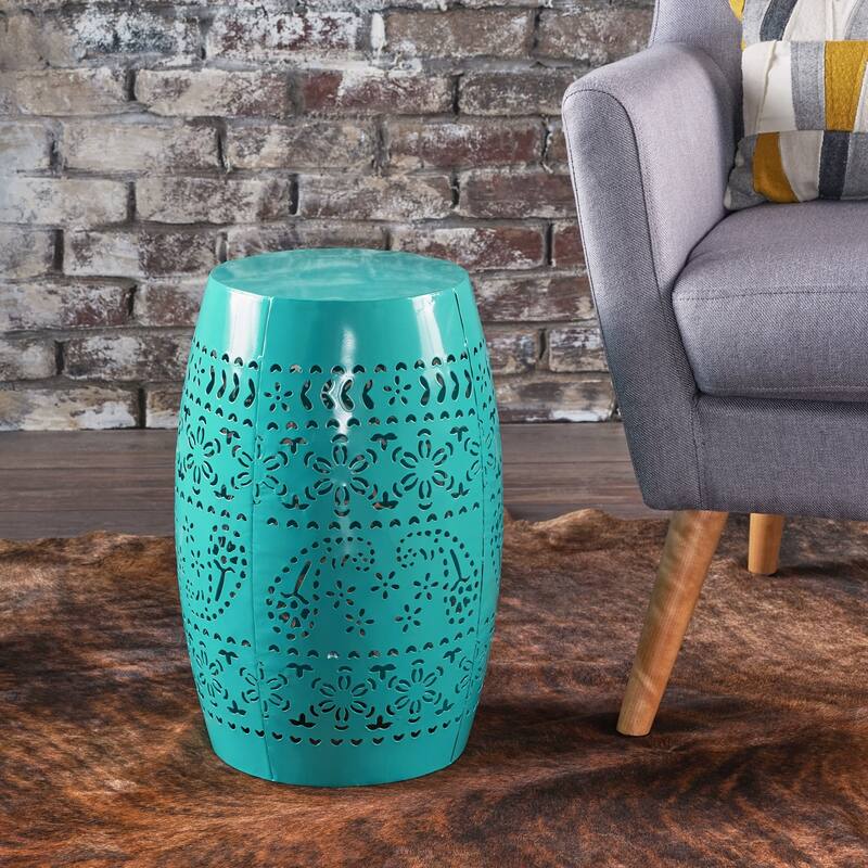 Christopher Knight Home Apollos Indoor 12" Lace Cut Iron Side Table - Teal