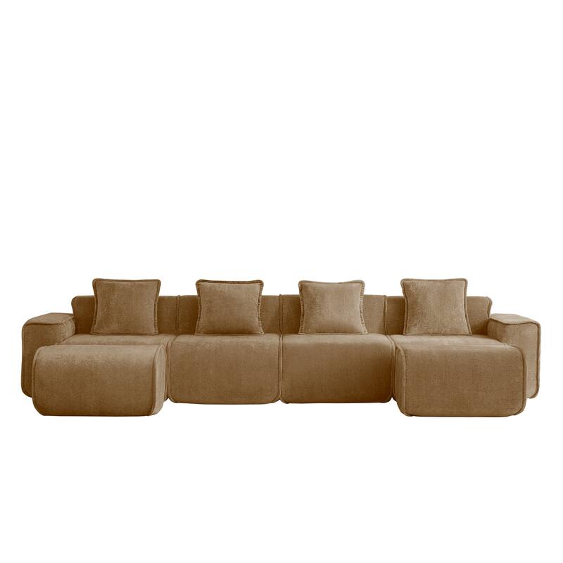 GDFStudio - Velvet Streamlined Modular 4-Seater 138.58" U-Shaped Sectional Sofa with 2 Ottomans
