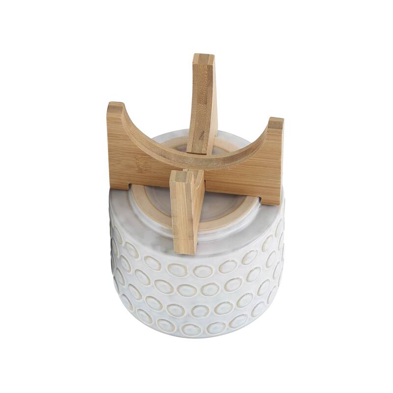 Sagebrook Home Ceramic Planters: Elevate Your Greenery with Stylish Bamboo Wood Stands - Perfect Home Decor Accessory