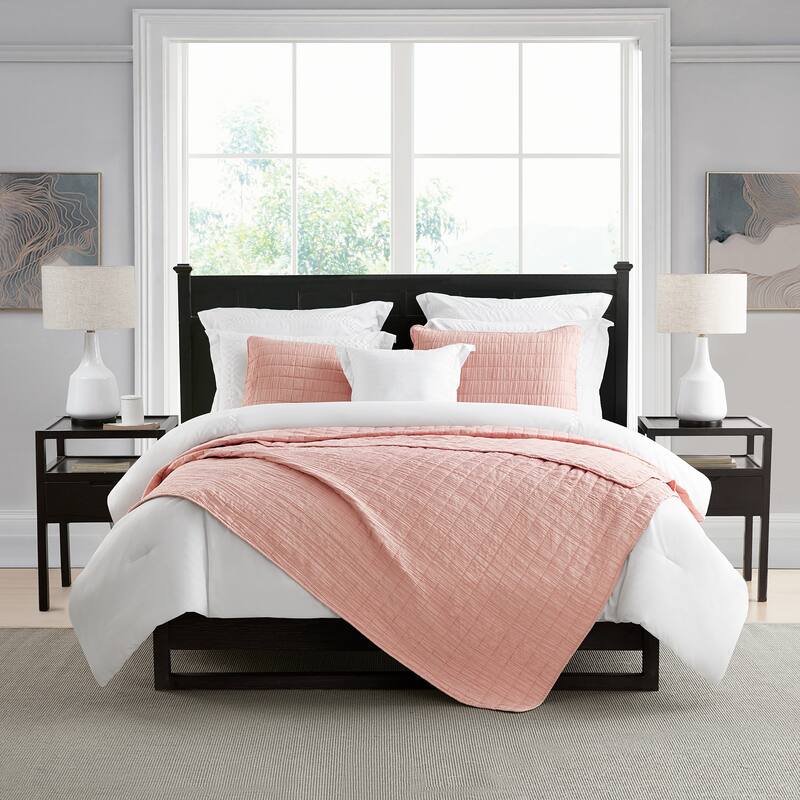Swift Home Crinkle Enzyme Wash Oversized Coverlet/Bedspread Quilt Sets - Coral - Twin