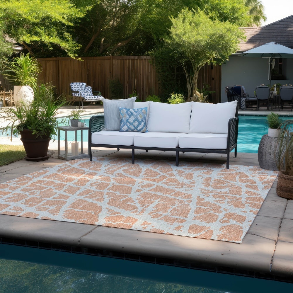 Machine Washable Indoor/ Outdoor Transitional Peach Crackle Chantille Rug