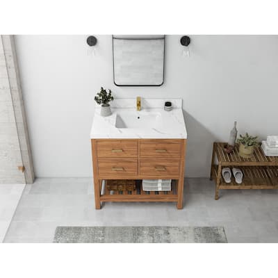 Willow Collections 36 in. W x 22 in. D Parker Solid Teak Wood Single Sink Bathroom Vanity with Quartz or Marble Countertop
