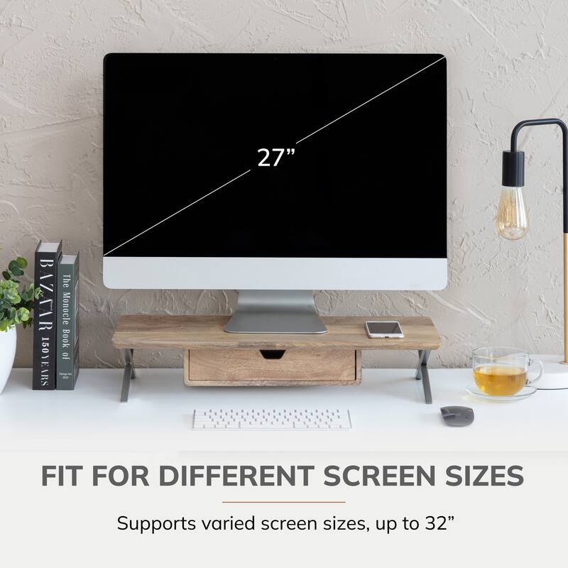 Jani Wood Monitor Stand Riser Desk - Ergonomic Design Stand, Desktop Organizer Table for Home, Office Workspace, Gaming Desk