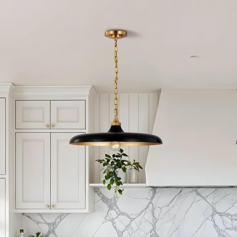 Raven Black Modern Pendant Light - Metal Matte Black, Brass Dome Light Fixture For Modern, Scandinavian, Minimalist Room Decor