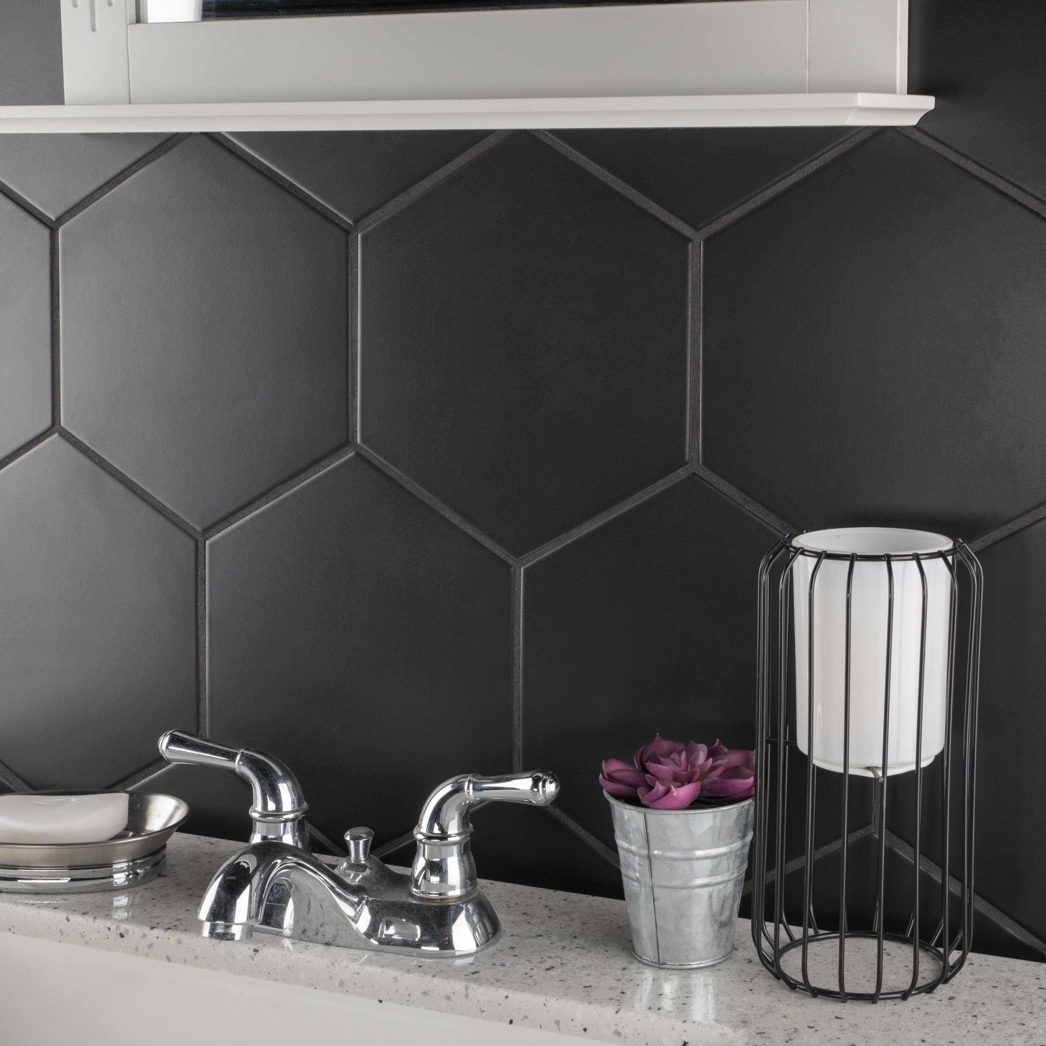 Merola Tile Textile Basic Hex Black 8-5/8" x 9-7/8" Porcelain Floor and Wall Tile