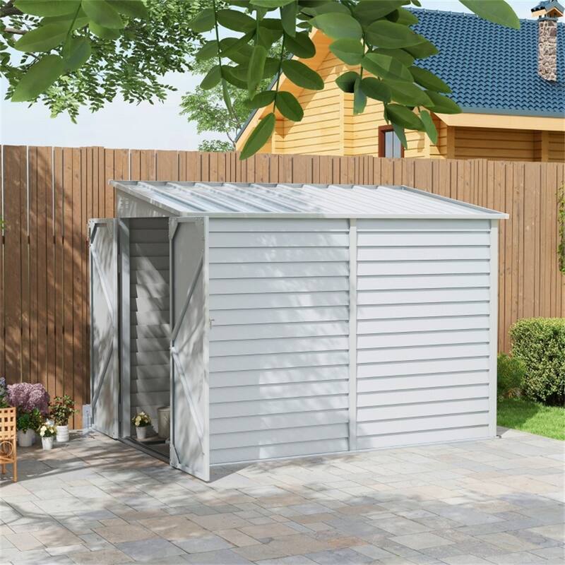 Large White Galvanized Steel Outdoor Storage Shed with Double Doors Ventilation and Foundation Kit for Garden Tools