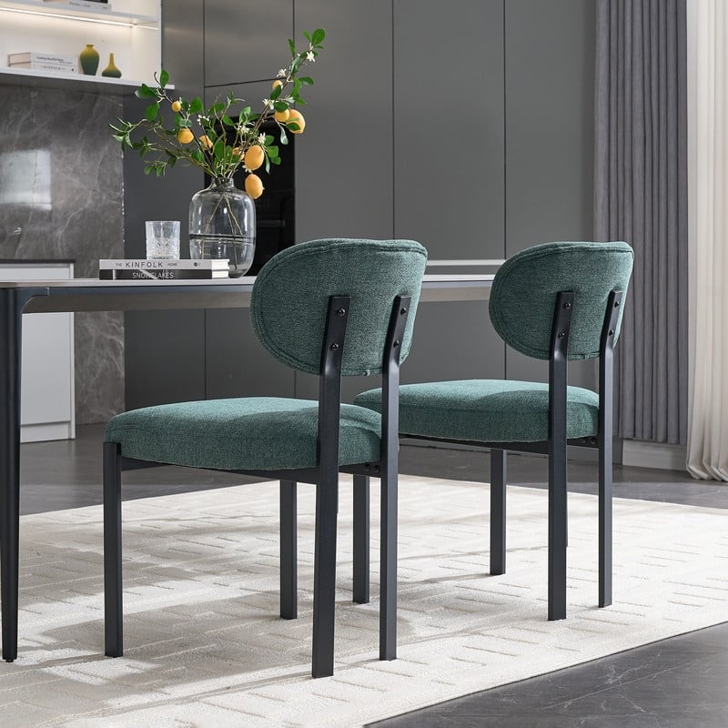 2Pcs Modern Dining Room Chairs Mid-Century Upholstered with Metal Legs