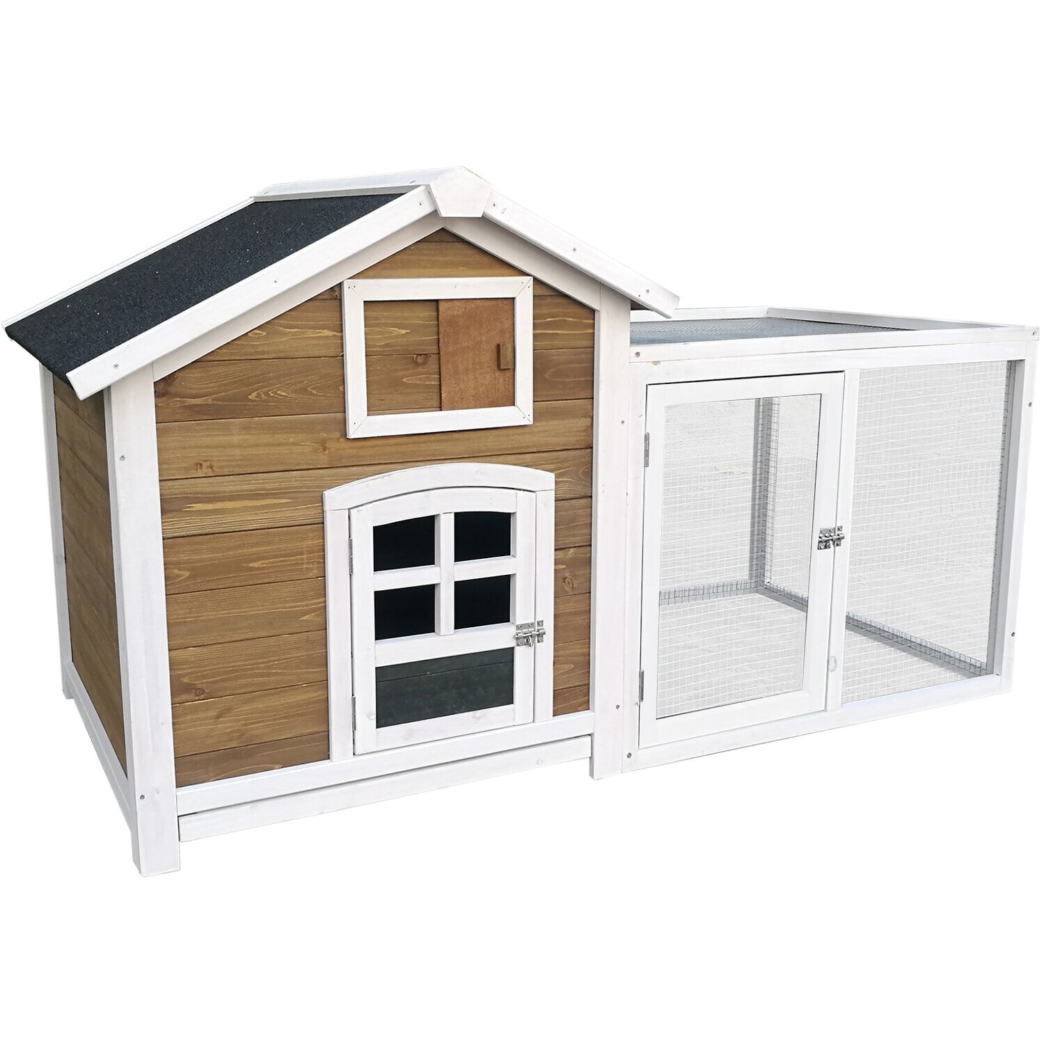 Hanover Outdoor Wooden Rabbit Hutch with Ramp Wire Mesh Run