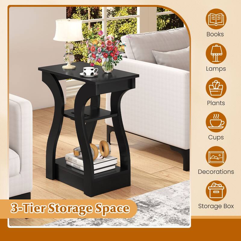 Gymax End Tables w/Charging Station Set of 2 3-Tier Side Tables w/USB