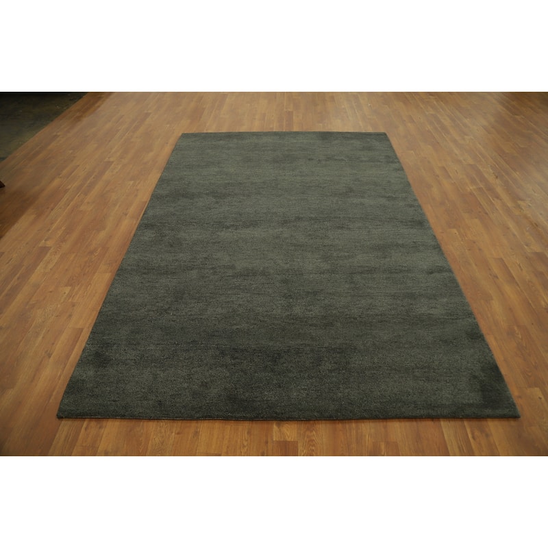 Hand Knotted Oriental 100% Wool Carpet Modern Solid Green Gabbeh Area Rug - 7' 11'' X 5' 6''