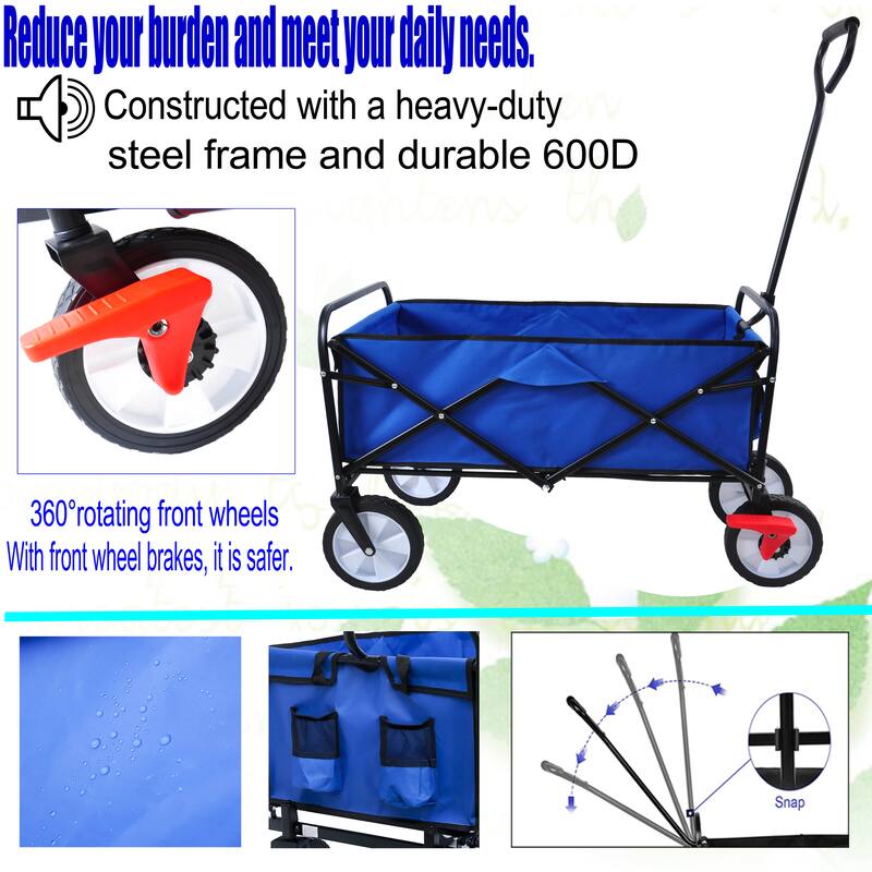 Folding Wagon Garden Shopping Beach Cart with Adjustable Handle