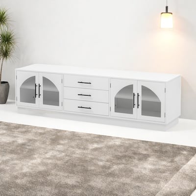 68.9"Elegant Arched Glass TV Stand with Adjustable Shelves and 3 Drawers