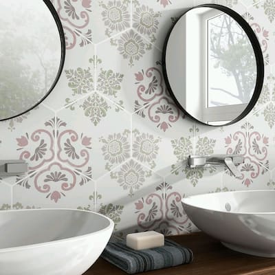 Merola Tile Fantasy Hex Pink 8-5/8" x 9-7/8" Porcelain Floor and Wall Tile
