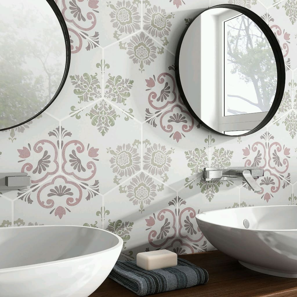 Merola Tile Fantasy Hex Pink 8-5/8" x 9-7/8" Porcelain Floor and Wall Tile