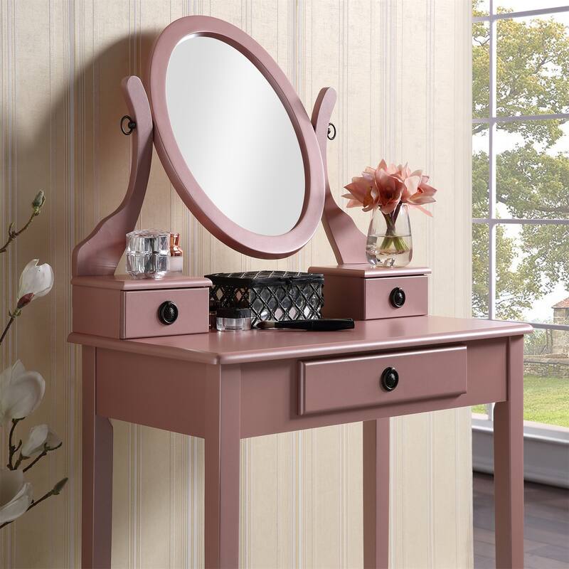 Wood Makeup Vanity Table and Stool Set