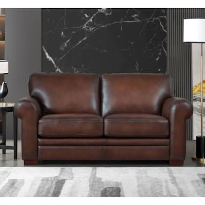 Hydeline Brookfield Top Grain Leather Loveseat With Feather, Memory Foam and Springs