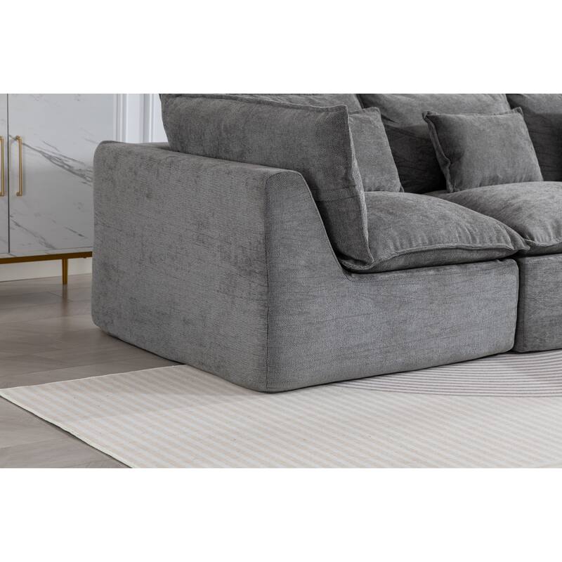 Oversized Modular Sectional Sofa, Comfy Velvet Deep Seat Cloud Couch, 3 Seat Sofa with Ottoman for Living Room, Apartment