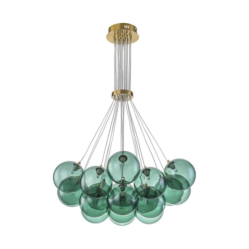 19-Light Modern Glam Cluster, Green Glass Globe Bubble Chandelier for Dining Room and Living Room