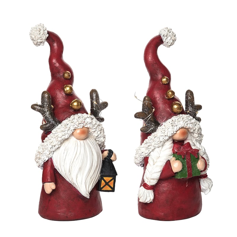 Transpac Resin Light Up Christmas Gnome Set of 2 Christmas Home Decorations