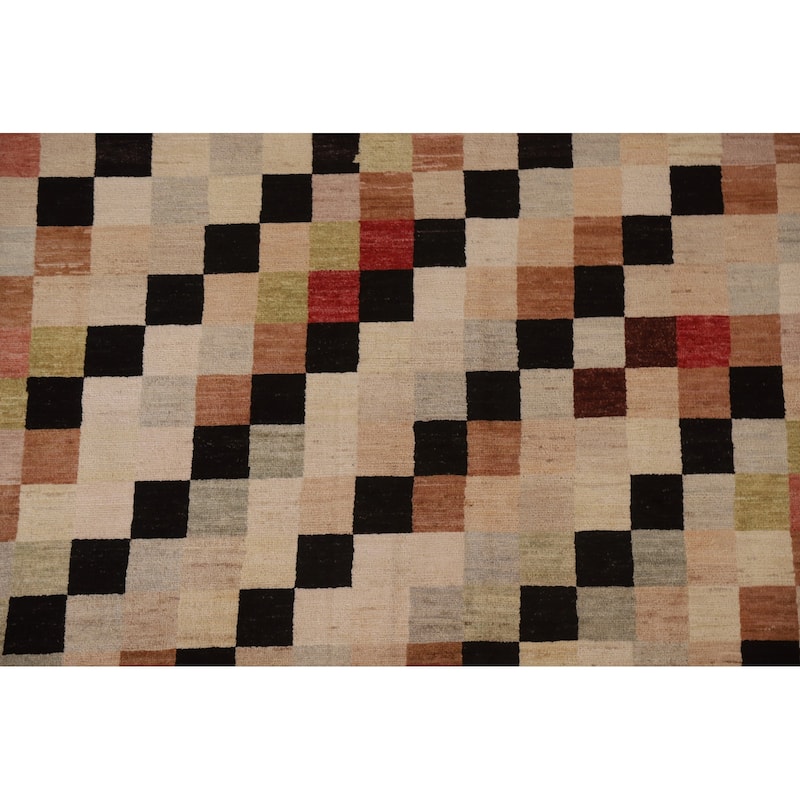Modern Checkered Gabbeh Kashkoli Area Rug Hand-knotted Wool Carpet - 5'0" x 6'2"