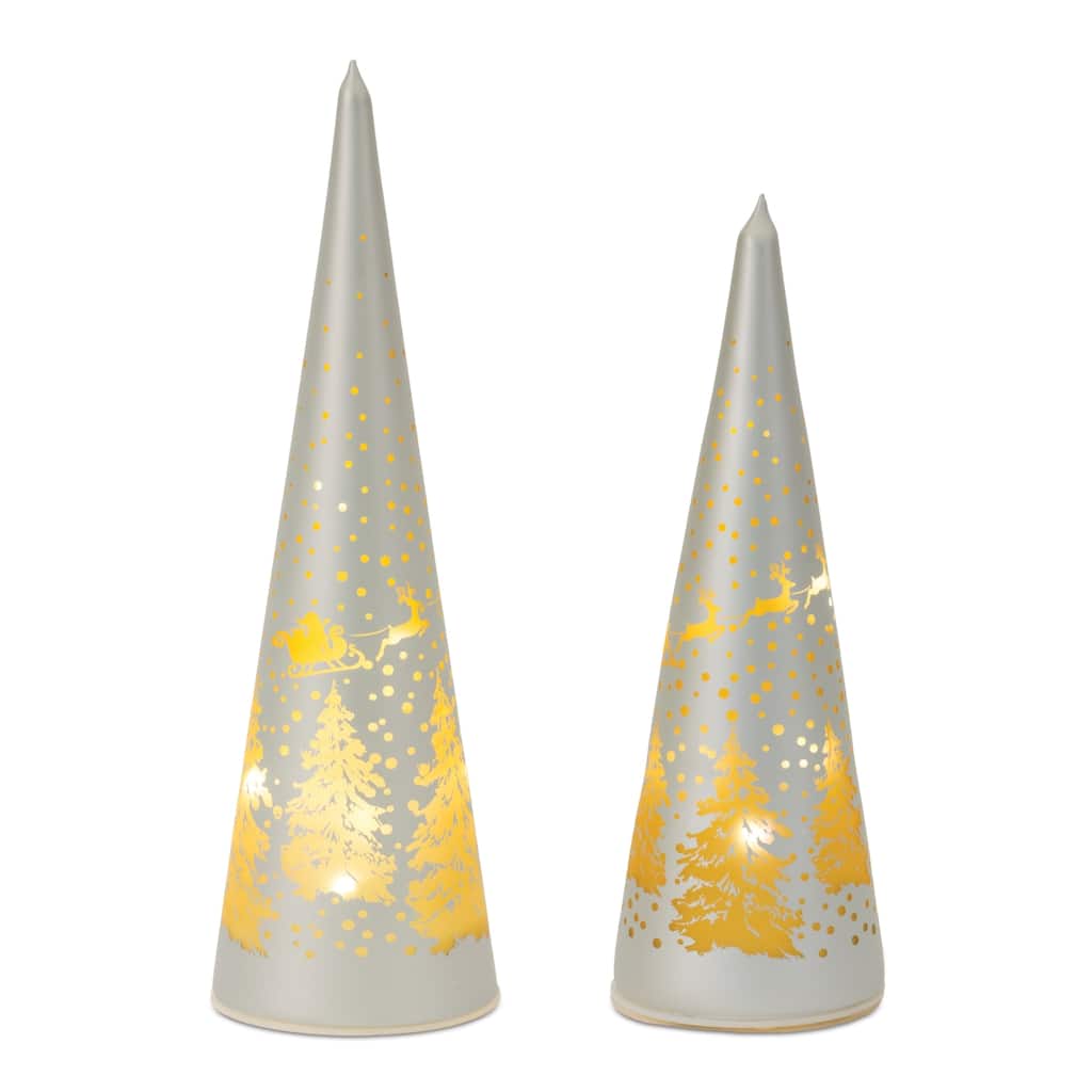 LED Frosted Glass Tree Decor (Set of 2) - N/A