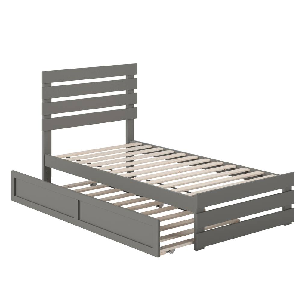 Oxford Twin Platform Bed with Matching Footboard & Twin Trundle in Grey