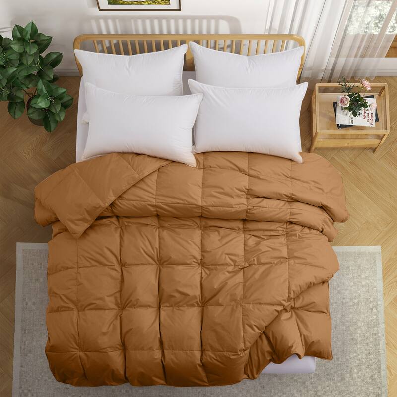 All Season Medium Warmth Organic Cotton Down Feather Comforter Duvet Insert, Fawn - Full - Queen