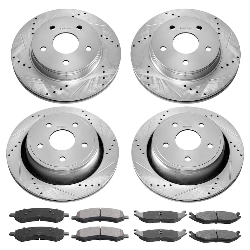 Front and Rear Brake Kit Drilled and Slotted Brake Rotors Ceramic Brake Pads Replacement - Durango(2007-2009)