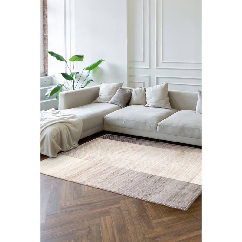 ECARPETGALLERY Hand Loomed Elysian Ivory Viscose Rug - 6'9 x 9'4